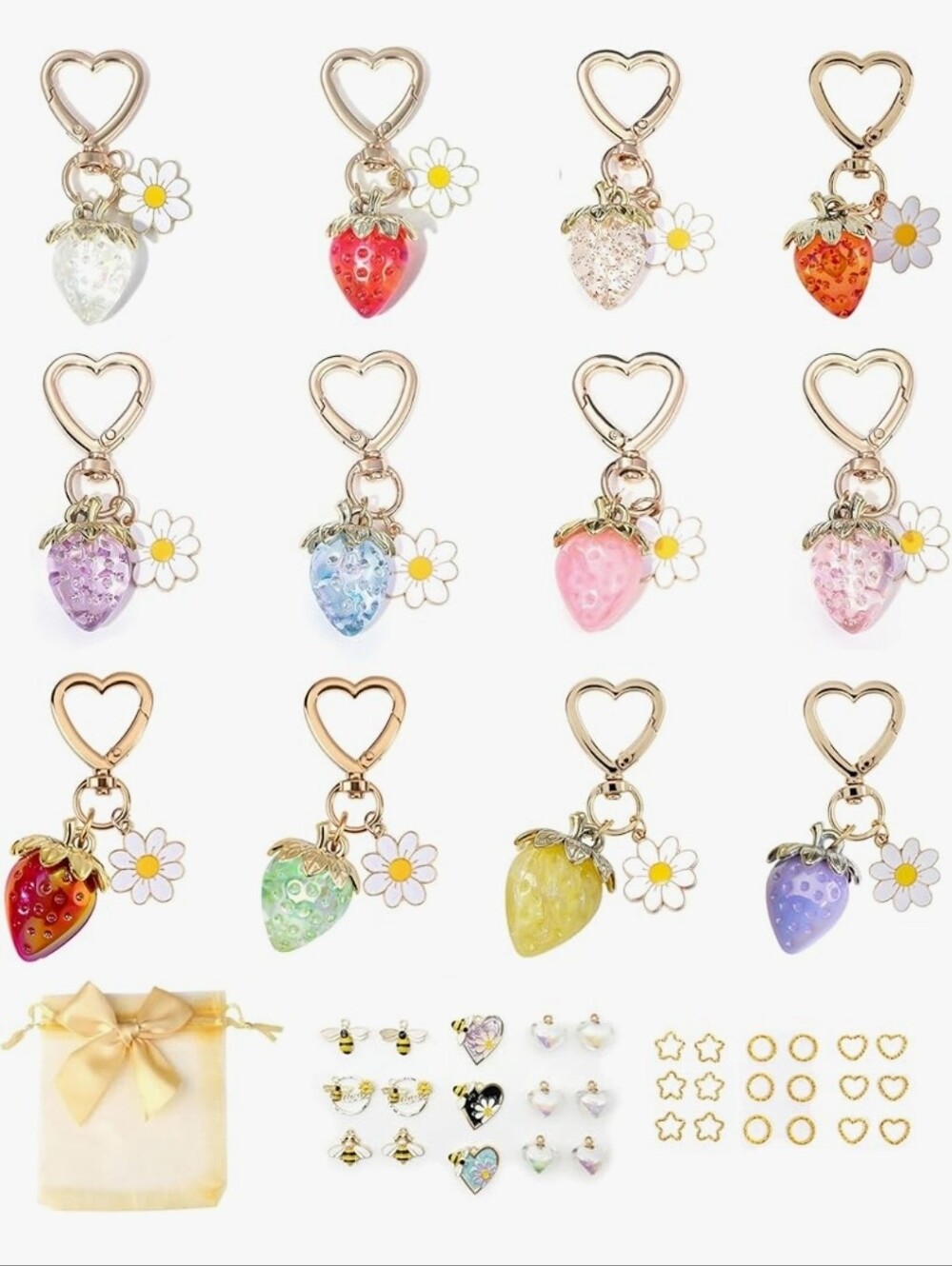 Strawberry Keychain Charms with Daisy